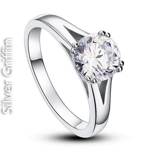 1.25 Carat Round Cut, Simulated Diamond ,925 Solid Sterling Silver, Ring Size 7