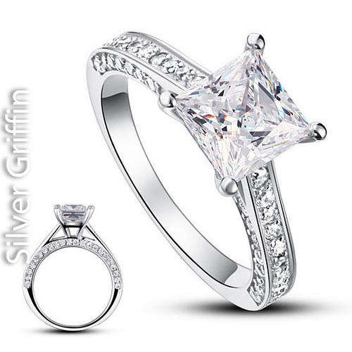 1.5 Carat Princess, Simulated Diamond, 925 Sterling Silver Ring, Size 8
