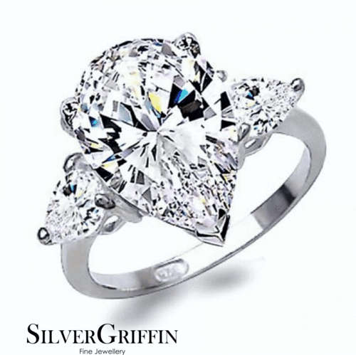 4 Carat Created PEAR Cut Diamond Ring with Accents Ring - Size7