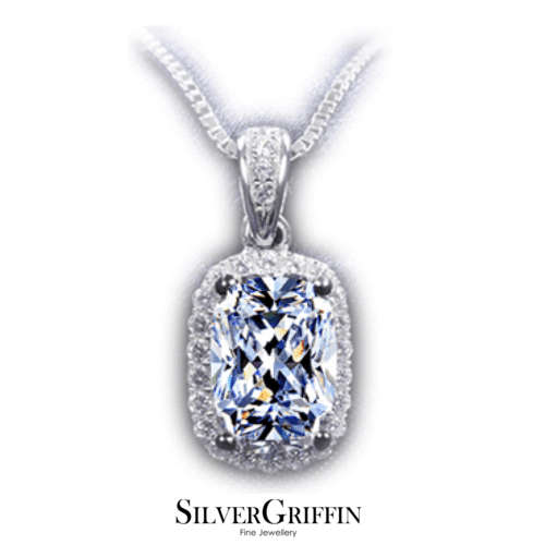 2 carat Princess Cut Cr. Diamond Pendant Necklace
