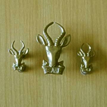S.A Infantry Corps Beret  And Collar Badges - Brass - Pins And Screws In Place