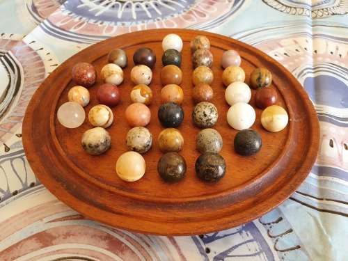 Vintage handmade Solitare board with semi precious stones