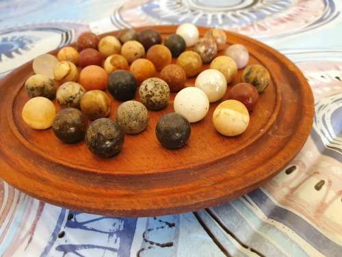Vintage handmade Solitare board with semi precious stones
