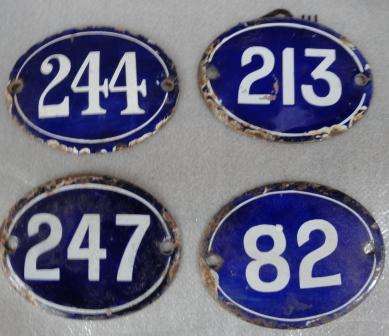 FROM YESTERYEAR- a set of blue/white enamel door numbers
