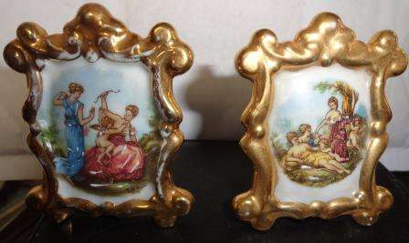 LIMOGE- a pair - cupid at play.designed as desktop frames.