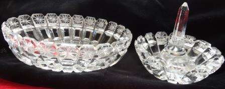 A vintage crystal ring stand and another crystal bowl-all cut glass.