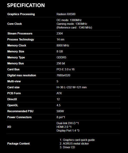 Aorus Radeon RX580 8GB