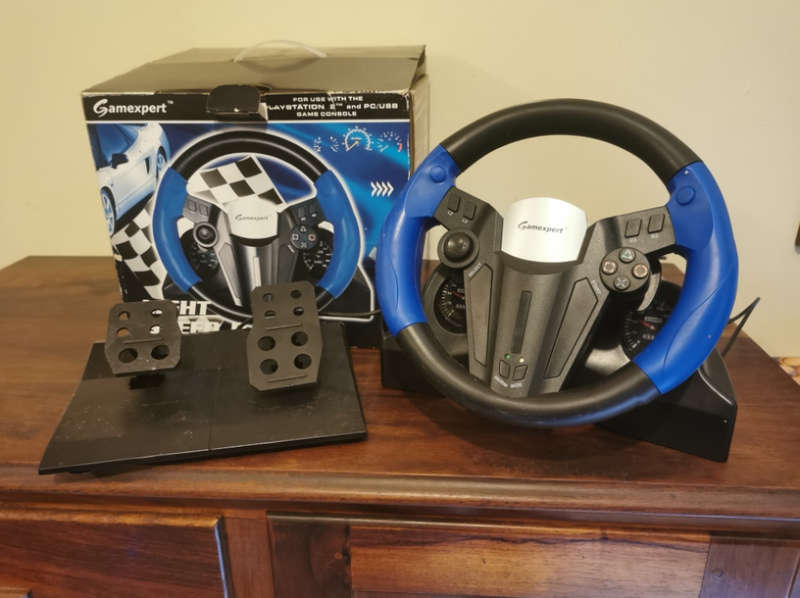 Steering Wheel and Pedal Set for PlayStation 2 or PC