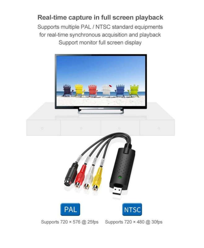 USB Video Capture Card TV Audio DVD DVR VHS to Digital File Converter AV Video Recording
