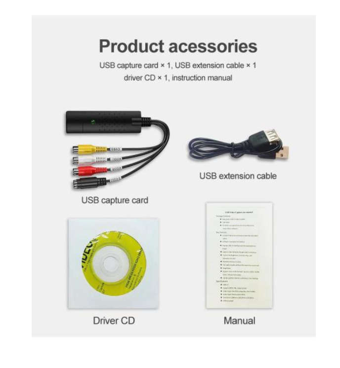 USB Video Capture Card TV Audio DVD DVR VHS to Digital File Converter AV Video Recording