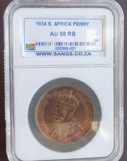 1934 SA Union penny AU 58 RB