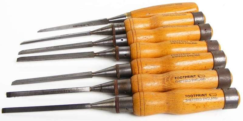 Lot of 7 vintage Footprint carving chisels - 6x 6mm - 1x 3mm
