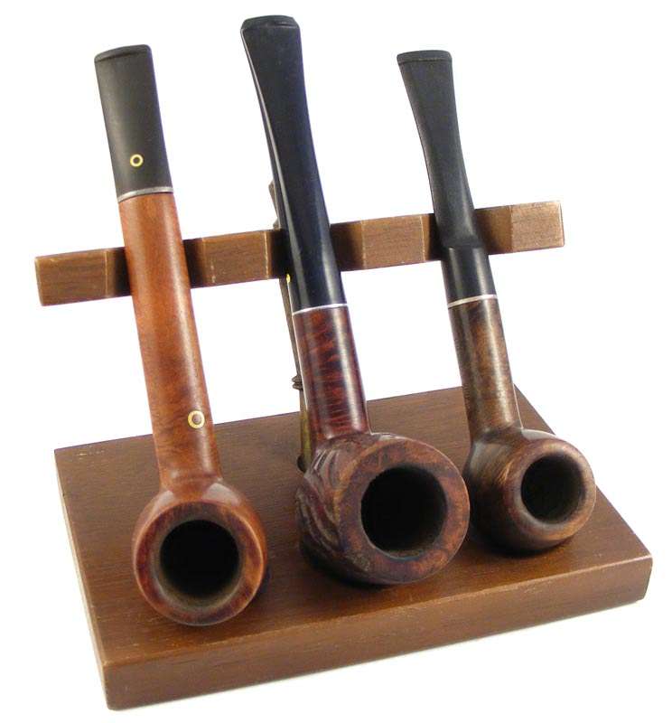 3 Beautiful Collectable Old Briar Pipes With Wood and Brass Stand - DR Grabow, Yello Bole, Willard