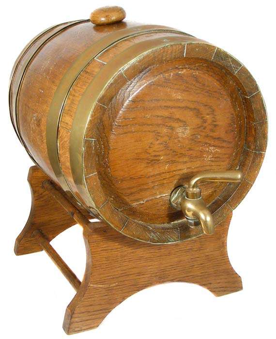 Almost antique Light Oak Wine Barrel with Brass tap and rings on stand
