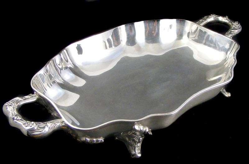 Vintage Silver on Brass Serving Dish With Ornate Grapevine Motif!