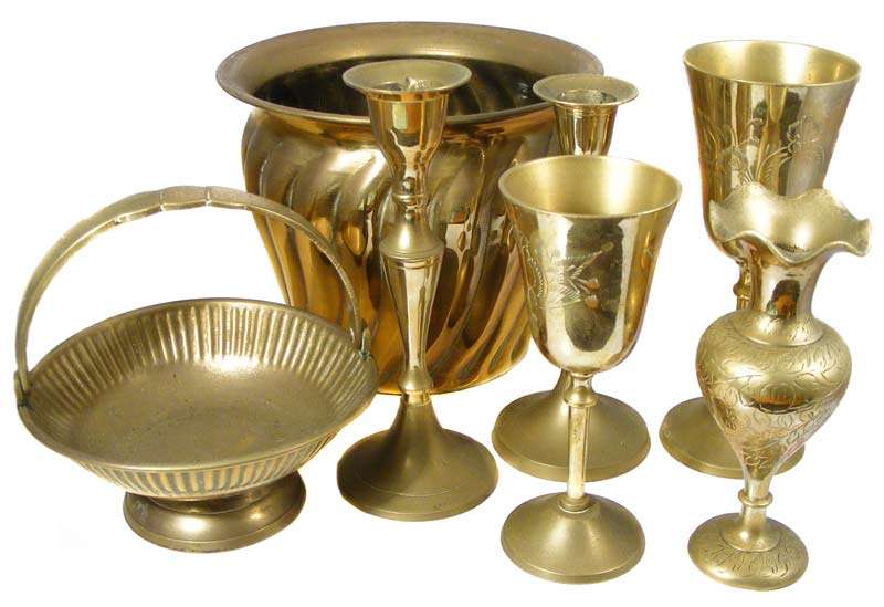 Nice Lot Assorted Solid Brass Items - Goblets, Vase, Candle Holders, Planter