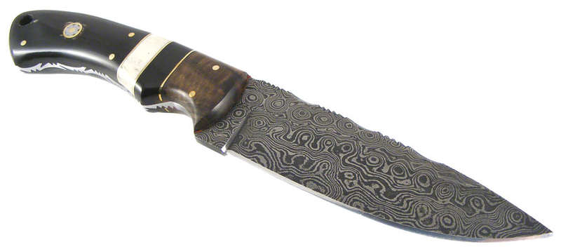 Hand Forged Genuine Damascus Folded Steel Hunting Knife - Buffalo Horn, walnut and bone handle