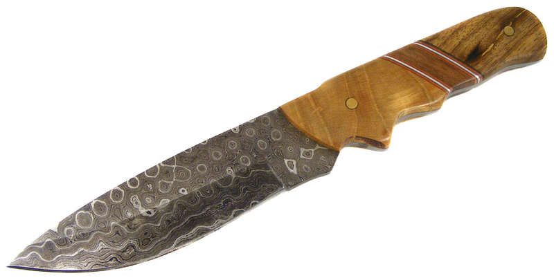Custom Damascus Blade Hunting Knife - Hand Forged - Rose and Mulberry wood handle