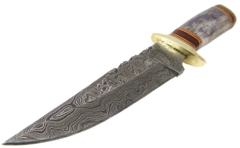 Superb Custom Damascus Hunting Knife - Hand Forged 58 HRC- Bone and Burl Wood handle In Walnut Box!