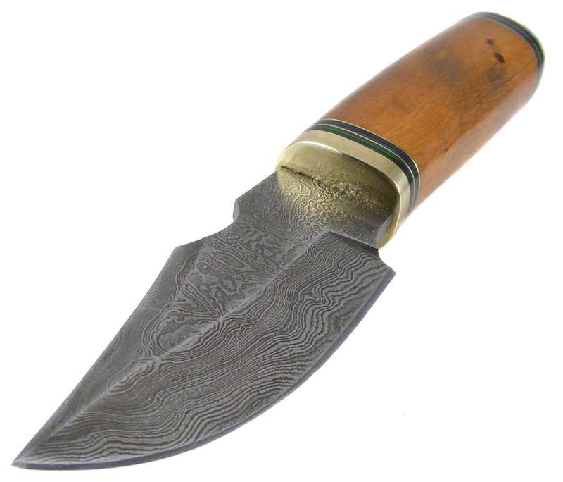 Custom Damascus Blade Hunting/Utility Knife - Hand Forged - Dollar wood handle