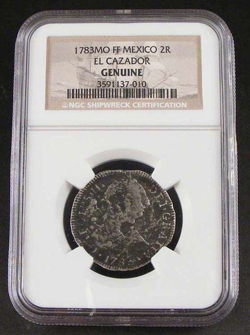 El Cazador Spanish 2 Reale Silver Shipwreck Coin 1783 - Pirate Money Salvaged