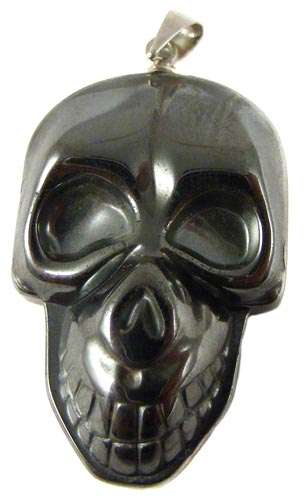 Hand Carved Oriental Hematite Skull Pendant
