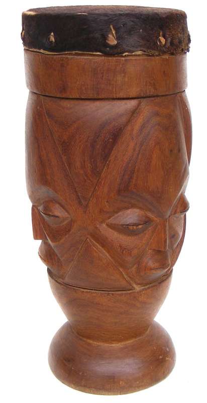 African Carved Wooden Drum - Cowhide/Teak