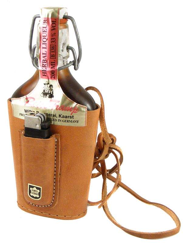 Unusual Vintage German Reise Tramp Herb Liqueur Gift Pack with Leather Cover and Lighter- Cool Gift!