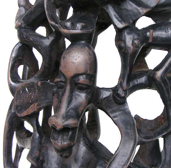 Large and intricate African Blackwood Macabre Pillar Carving - Tribal Art over a meter tall