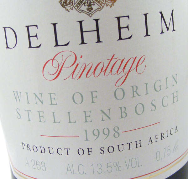 1998 Vintage DELHEIM Pinotage - Only 1 Available - award winning dry red wine