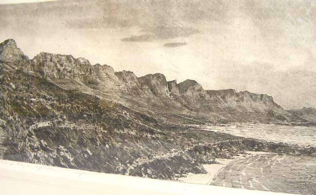 Tinus de Jongh Titled and Signed Etching - Camps Bay and Apostles - Pre 1940, not a posthumus work