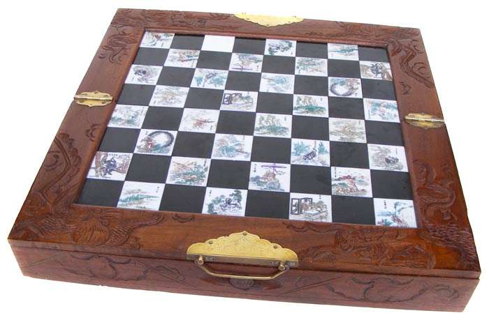 Beautiful Vintage Hand Carved  Wooden Japanese Chess Board With Drawers and Brass Fittings