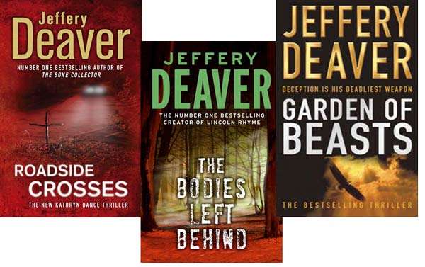 3x Jeffery Deaver- Roadside Crosses, The Bodies Left Behind, Garden of Beasts - Excellent Condition