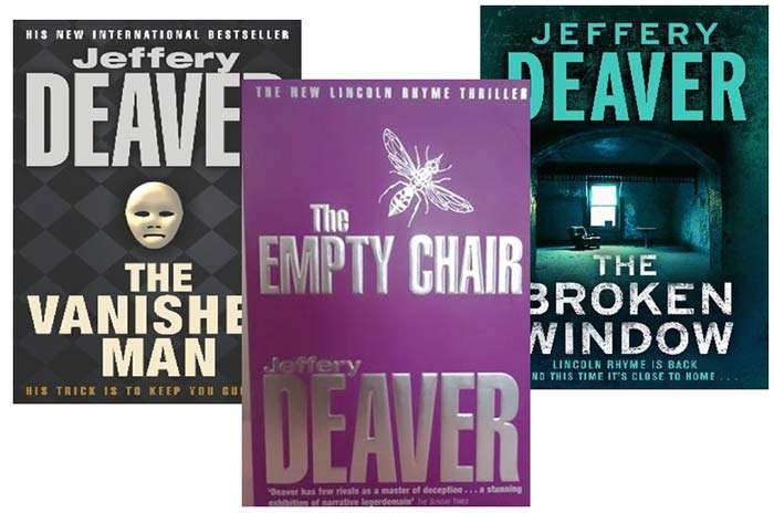 3x Jeffery Deaver - Lincoln Rhymes Novels- Broken Window, Empty Chair, Vanished Man - Almost Mint