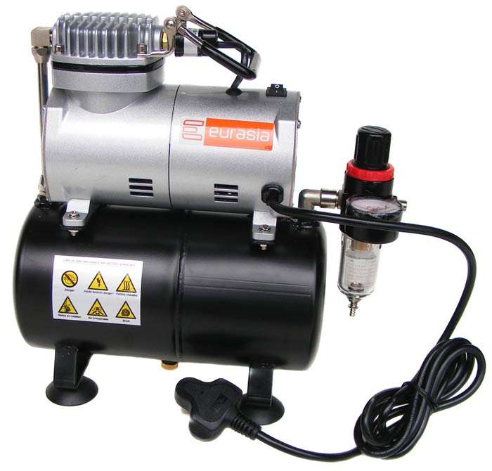 New in box - Eurasia AirBrush Compressor - 1/6HP, 3L Tank, Piston Type, Auto Start/Stop, 23l/m