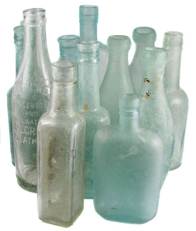 Collection of 12 Large Antique Glass bottles!