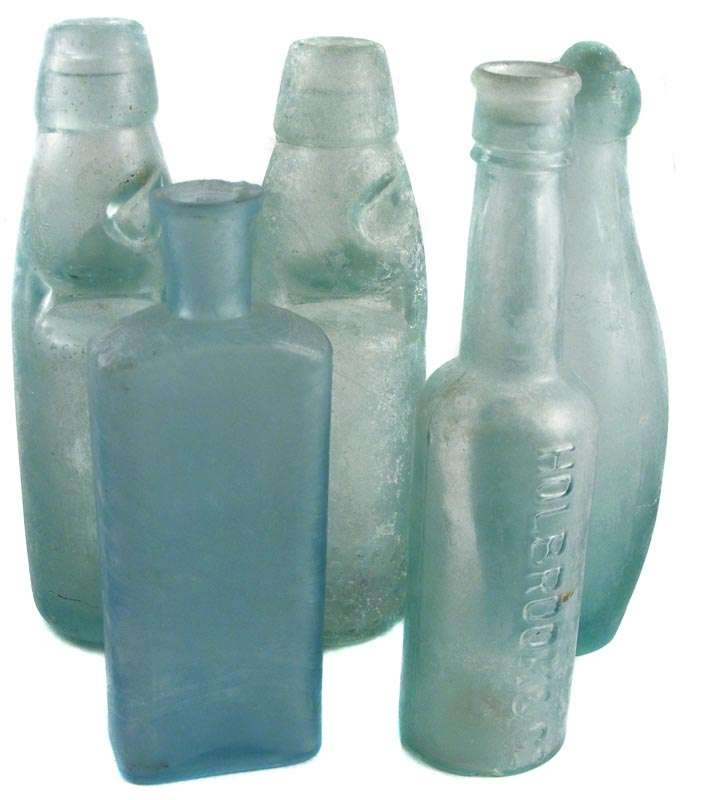 Collection of 5  Antique Glass bottles Including 3 With Marbles!
