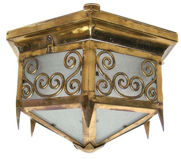 Beautiful Antique Brass Ceiling Light Shades With Obscure Glass Panels - One left!