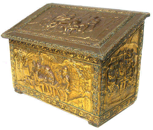 Large Antique Dutch Embossed Brass Coal Box - A real beauty