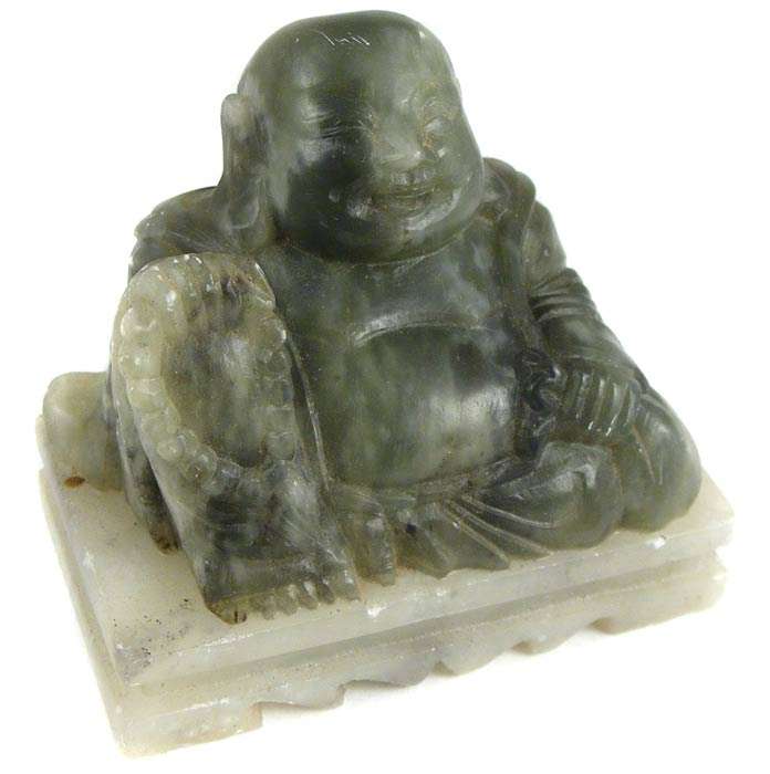 Vintage Chinese Hand Carved Green Jade Buddha Statuette - Oriental Art/Culture