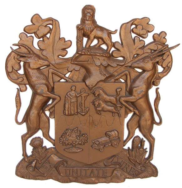 Vintage Old South African Coat Of Arms in cast aluminium - Large, heavy, scarce piece of afrikana!