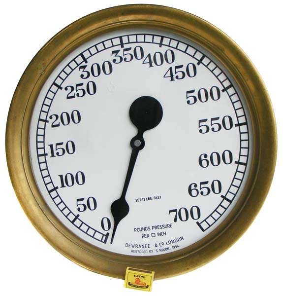 Gigantic Old Genuine Power Station Pressure Gauge in Solid Brass - Extremely rare - restored