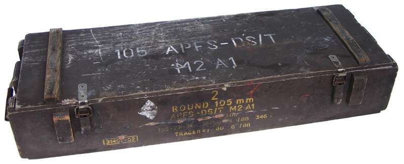 Vintage Military Wooden Ammo Crate - 2x 105mm Cannon Tracer Rounds - 112cm long