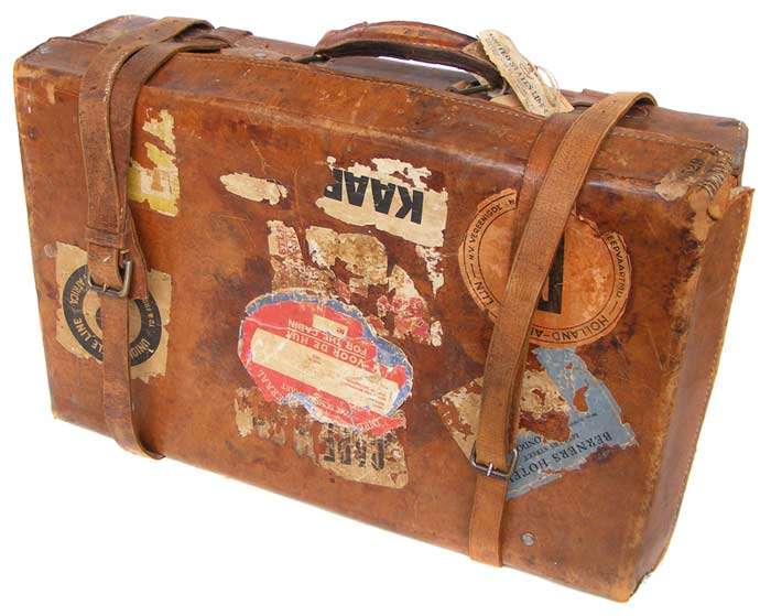 Great Old Well Traveled leather Suitcase - Union Castle Lines Label - 1950's