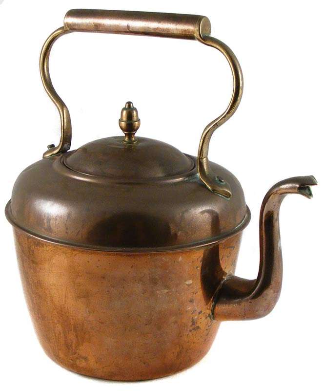 Old Solid Copper and Brass Kettle - Well made usable piece!
