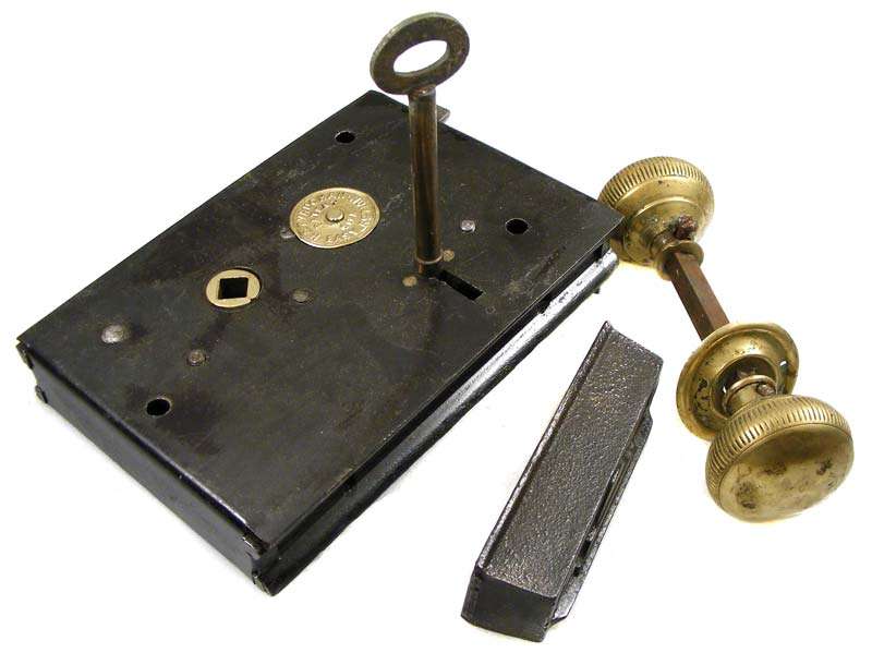 Antique H&T Vaughan Door Lock and Brass Handle Set - Includes original key