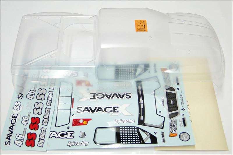 HPI SAVAGE X Clear Body Shell with decals - New genuine HPI Part - Savage X 4.6 SS and others