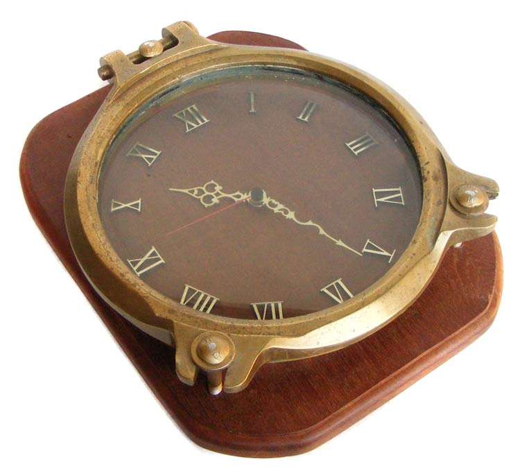 Antique Solid Brass Ship's Porthole Converted to modern  clock - Super nautical display piece!