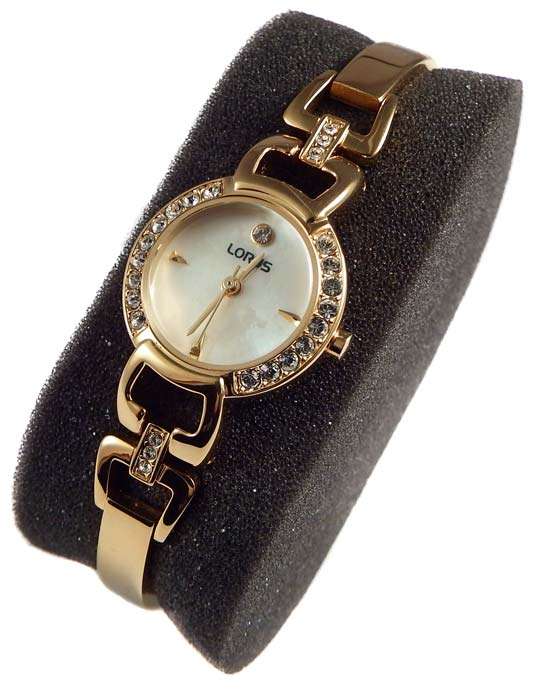 Beautiful ladies Lorus Goldtone Quartz with crystals-virtually mint condition with manual, box, tag