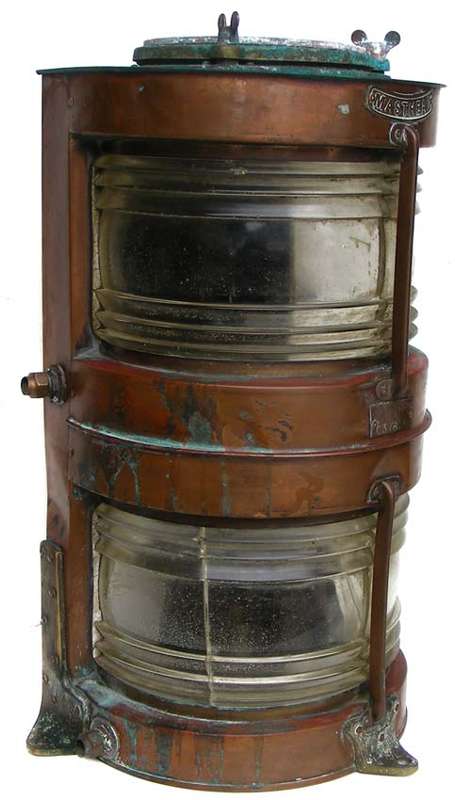 Huge Genuine Antique Ship's Double Masthead Light in Copper and Brass - Scarce, solid and heavy